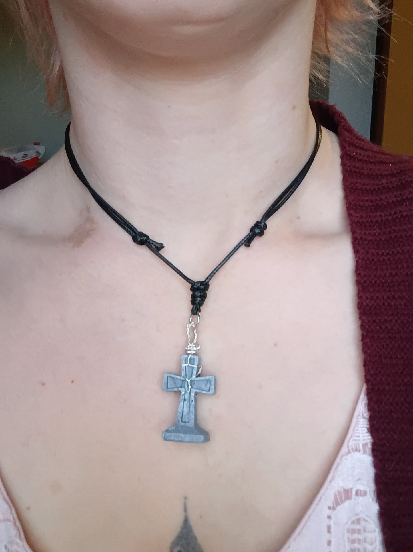 Cross Tombstone / Gravestone Adjustable Wire Wrap Pendant Necklace (Variation no.1)