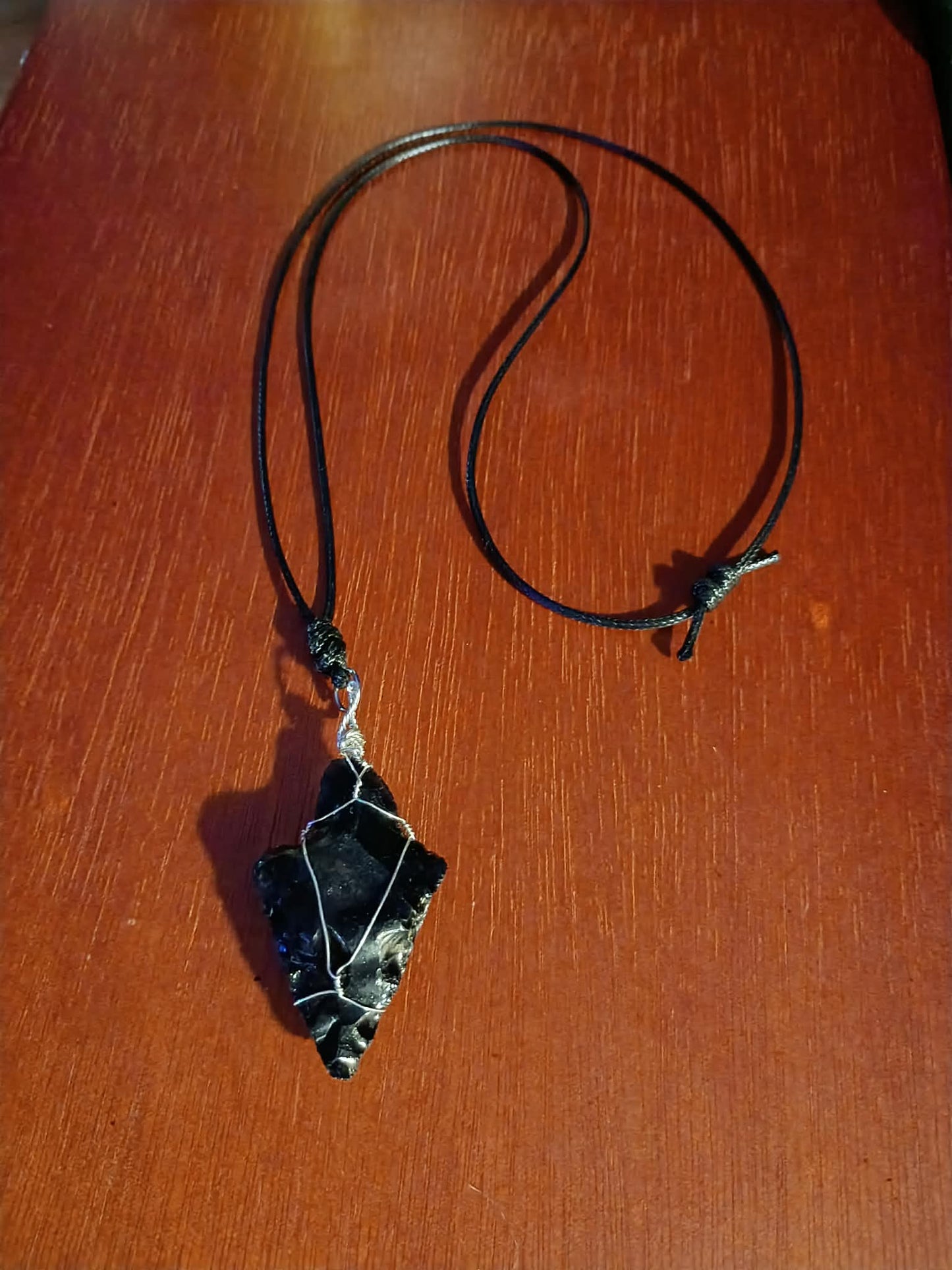 Obsidian Arrow Head Crystal Wire Wrap necklace
