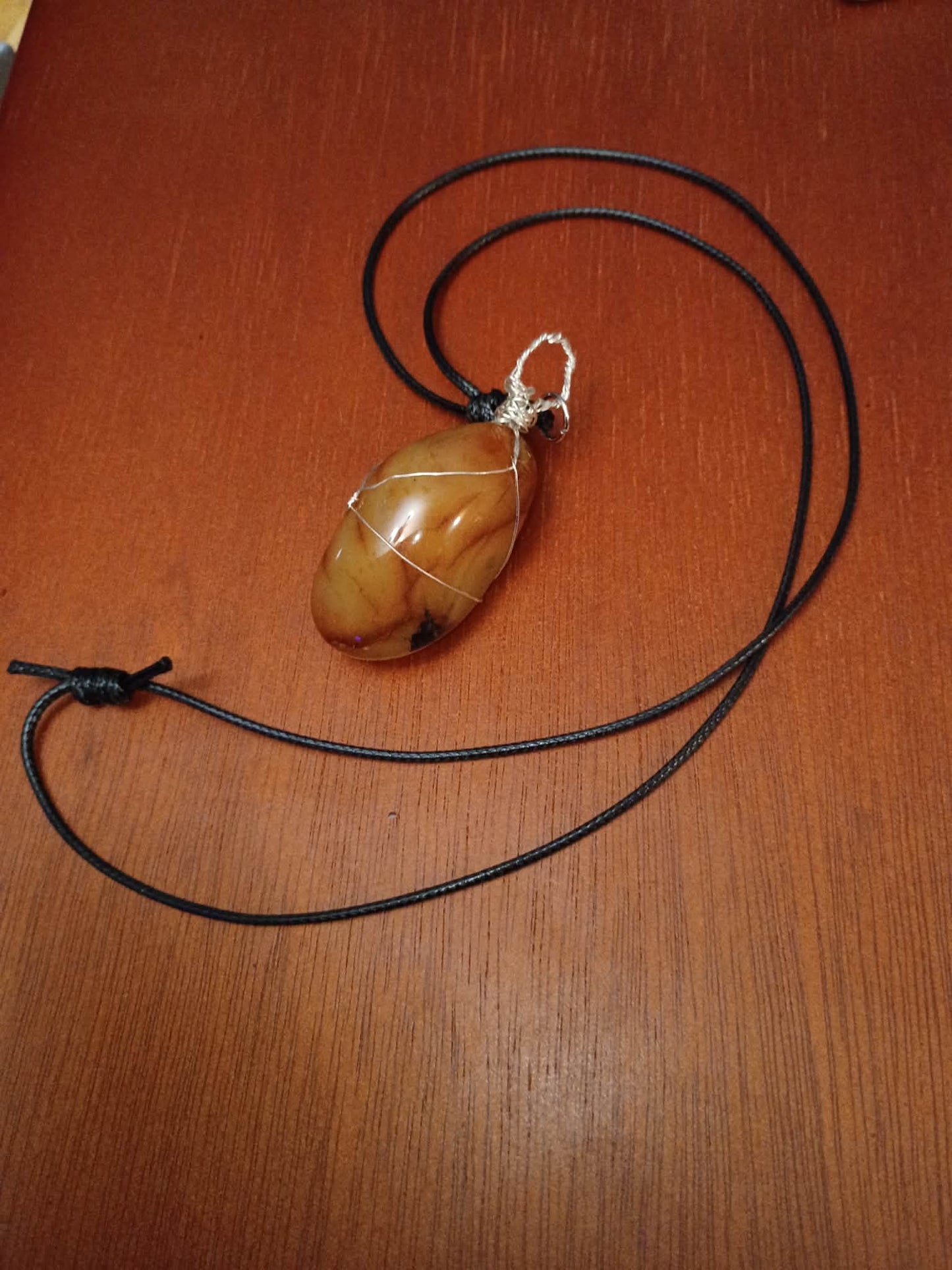 Yellow Jasper Wire Wrap Pendant Necklace