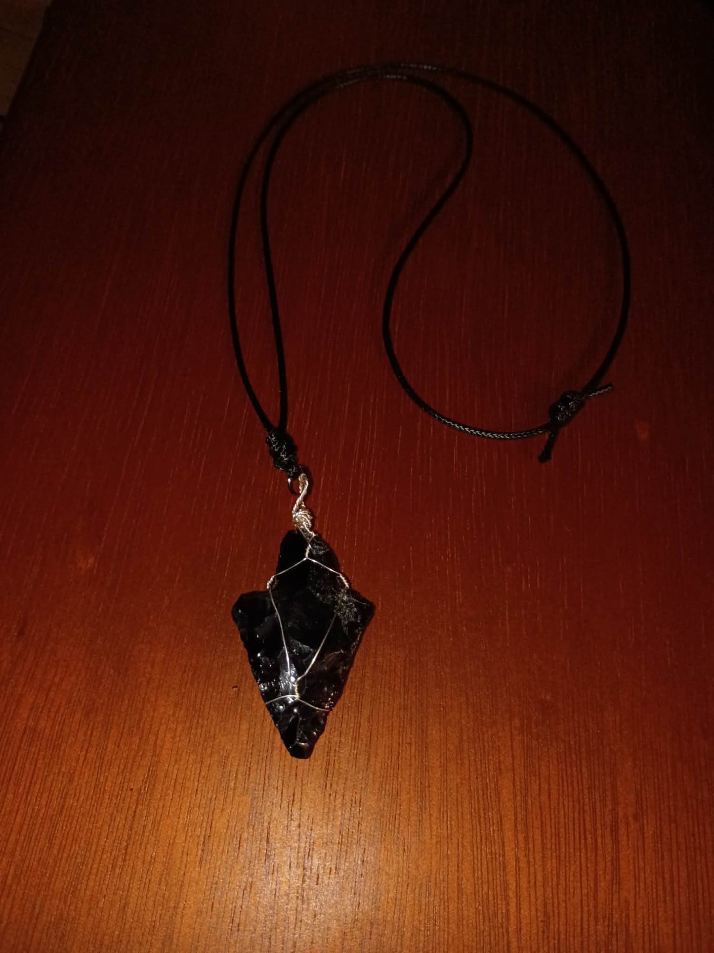 Obsidian Arrow Head Crystal Wire Wrap necklace